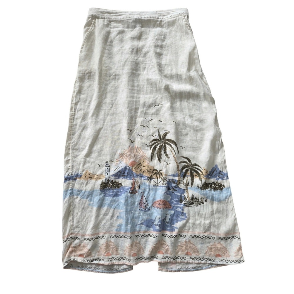 Cynthia Rowley Tropical Linen Maxi Skirt M Semi-sheer White Nautical Boho Beach - Picture 3 of 13